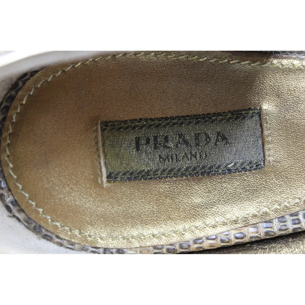 Prada Heels Womens 37 Gold Snakeskin Sequin Mary Jane Pointed Toe Pumps Vintage - Picture 7 of 9